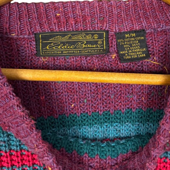 Vintage 90s Eddie Bauer Stripe Sweater Speckled Knit Crewneck Cotton - Picture 5 of 9
